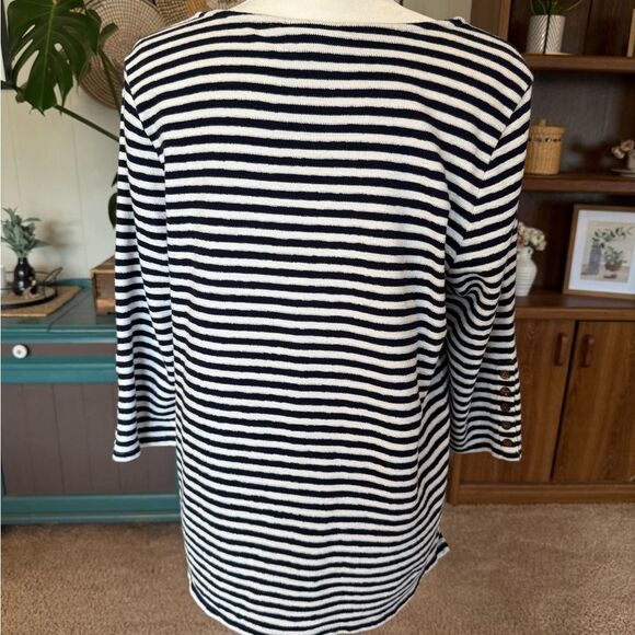 J. Jill Navy and White Striped Long Sleeve Top - Picture 5 of 7